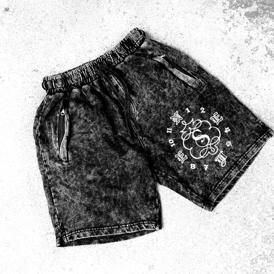 “ TIME WILL TELL “ Acid Wash Shorts